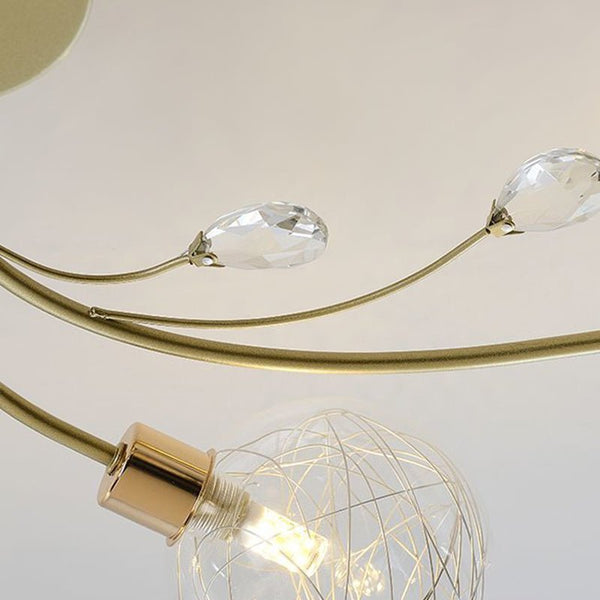 Thehouselights-Swirl Gold 6 Light Glass Branching Semi Flush Mount Ceiling Light-Ceiling Light--