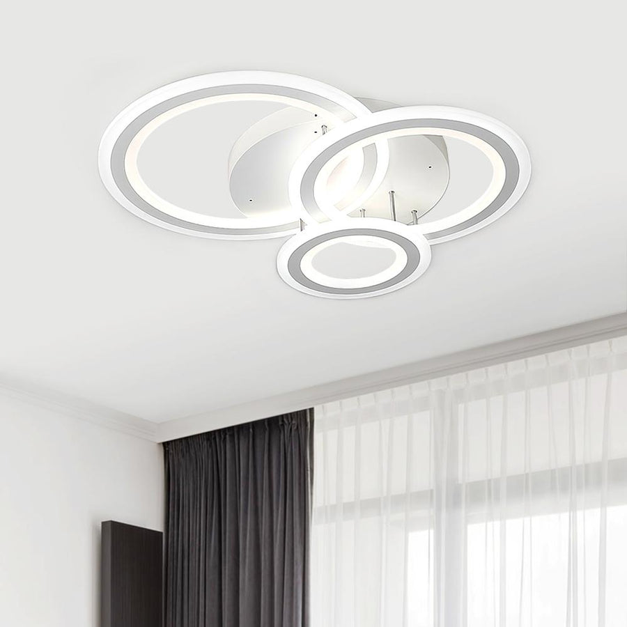 Thehouselights-White 3 Rings LED Semi Flush Mount Ceiling Light-Flush Mount-Dimmable with remote control-