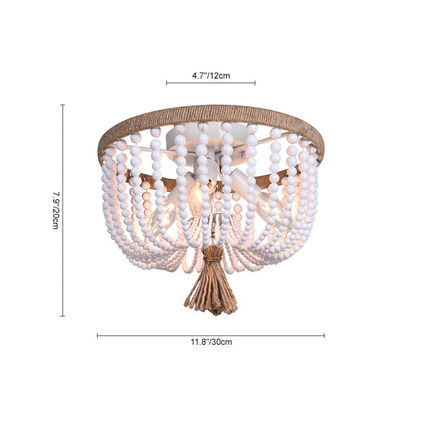 Thehouselights-Wood Beaded Flush Mount Ceiling Light in a Rope Knot Design-Flush Mount--