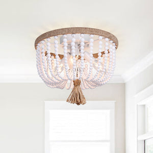 Thehouselights-Wood Beaded Flush Mount Ceiling Light in a Rope Knot Design-Flush Mount--